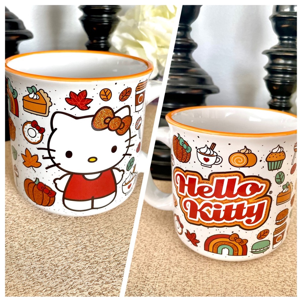NWT Sanrio HELLO KITTY Pumpkin/Fall Glitter Ceramic Mug